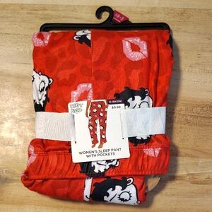 Red Women's Sleep Pants with Cartoon Print